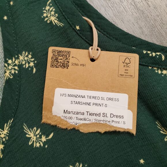 Toad and Co Dress Women's Small Green Print Organic Cotton Sleeveless Sun Dress - Picture 8 of 12